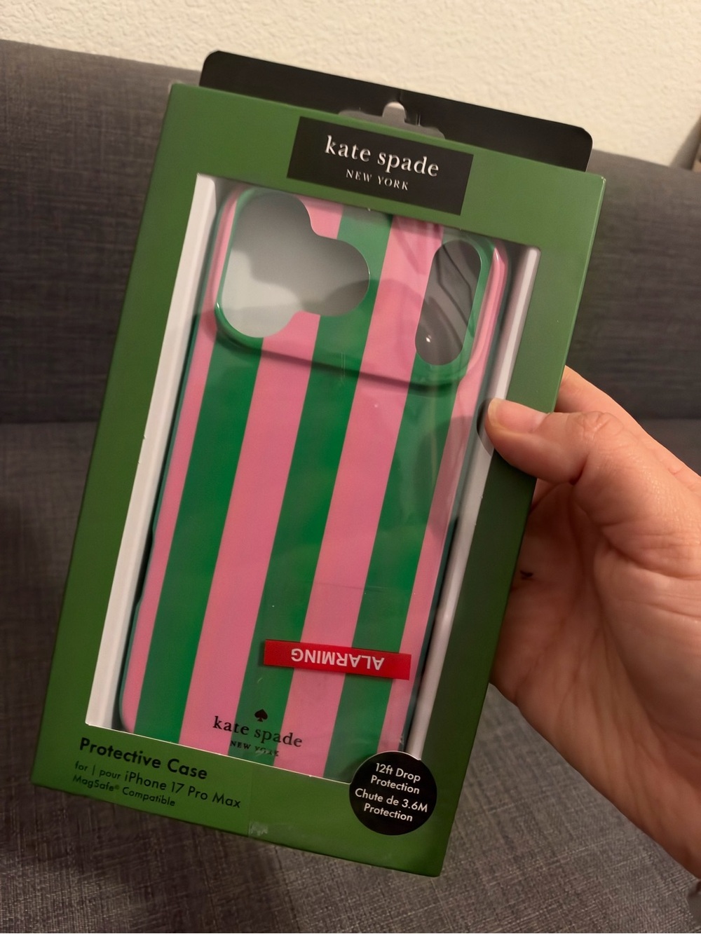 Kate Spade Pink and Green Vertical Stripe iPhone Case 17 Pro Max - Picture 3 of 3